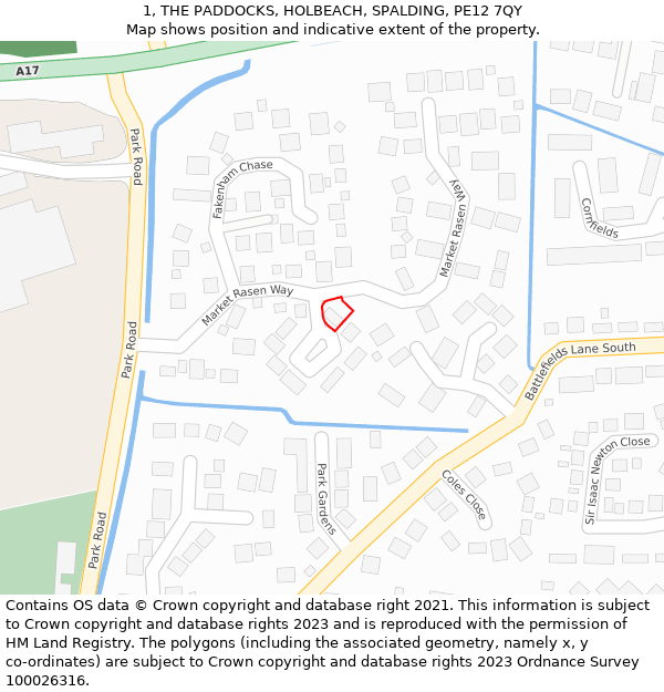 1, THE PADDOCKS, HOLBEACH, SPALDING, PE12 7QY: Location map and indicative extent of plot