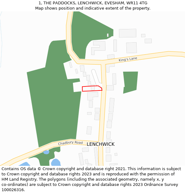 1, THE PADDOCKS, LENCHWICK, EVESHAM, WR11 4TG: Location map and indicative extent of plot
