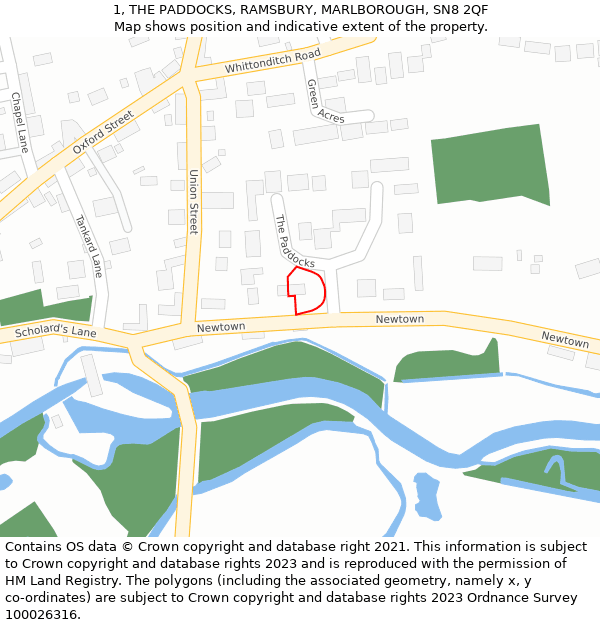 1, THE PADDOCKS, RAMSBURY, MARLBOROUGH, SN8 2QF: Location map and indicative extent of plot