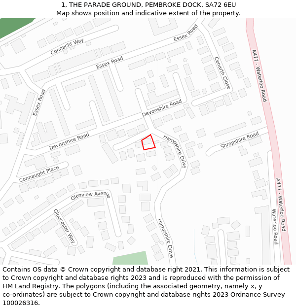 1, THE PARADE GROUND, PEMBROKE DOCK, SA72 6EU: Location map and indicative extent of plot