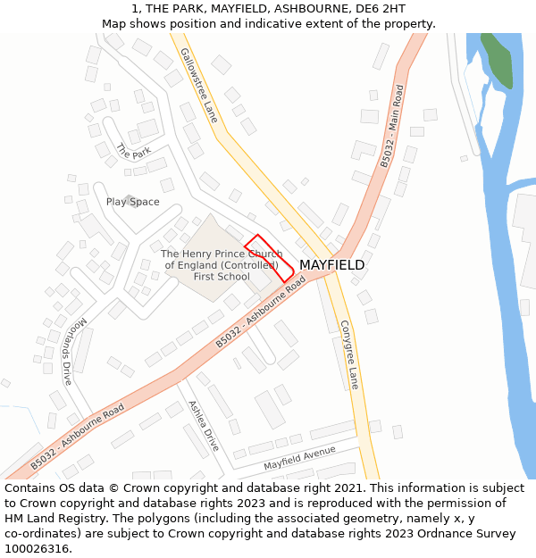 1, THE PARK, MAYFIELD, ASHBOURNE, DE6 2HT: Location map and indicative extent of plot