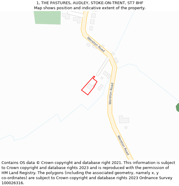 1, THE PASTURES, AUDLEY, STOKE-ON-TRENT, ST7 8HF: Location map and indicative extent of plot