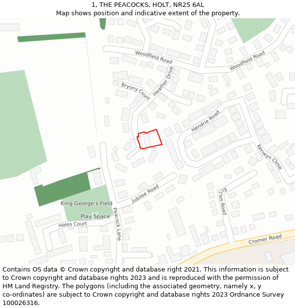 1, THE PEACOCKS, HOLT, NR25 6AL: Location map and indicative extent of plot