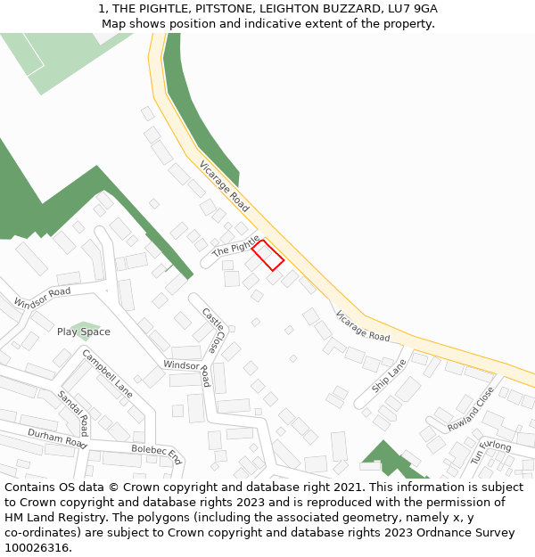 1, THE PIGHTLE, PITSTONE, LEIGHTON BUZZARD, LU7 9GA: Location map and indicative extent of plot