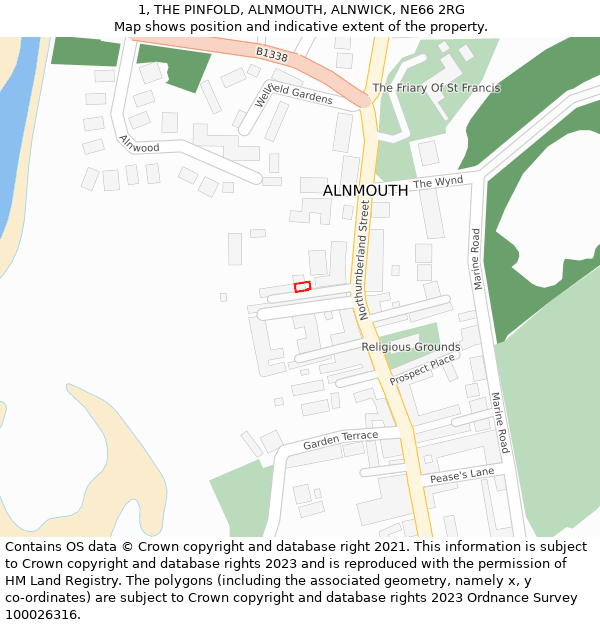 1, THE PINFOLD, ALNMOUTH, ALNWICK, NE66 2RG: Location map and indicative extent of plot