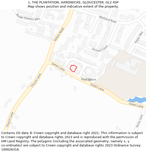 1, THE PLANTATION, HARDWICKE, GLOUCESTER, GL2 4SP: Location map and indicative extent of plot