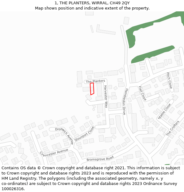 1, THE PLANTERS, WIRRAL, CH49 2QY: Location map and indicative extent of plot