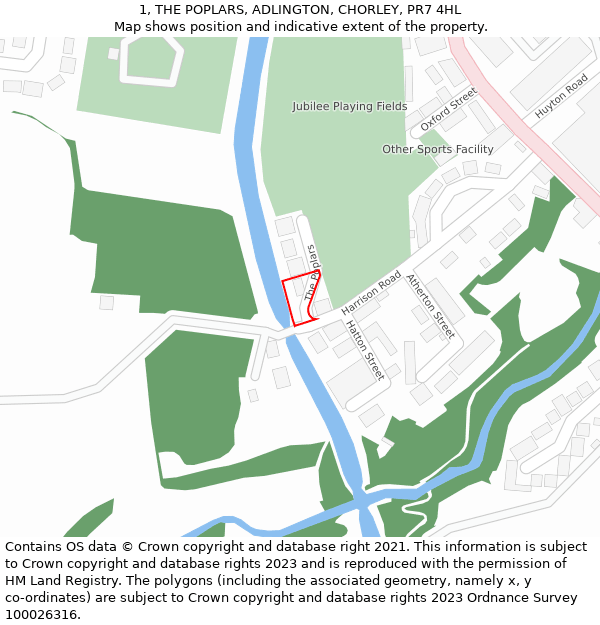 1, THE POPLARS, ADLINGTON, CHORLEY, PR7 4HL: Location map and indicative extent of plot