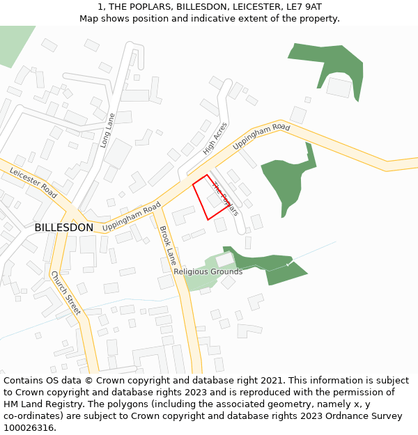 1, THE POPLARS, BILLESDON, LEICESTER, LE7 9AT: Location map and indicative extent of plot