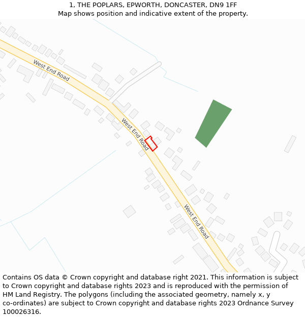 1, THE POPLARS, EPWORTH, DONCASTER, DN9 1FF: Location map and indicative extent of plot