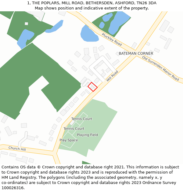 1, THE POPLARS, MILL ROAD, BETHERSDEN, ASHFORD, TN26 3DA: Location map and indicative extent of plot