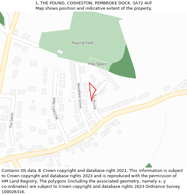 1, THE POUND, COSHESTON, PEMBROKE DOCK, SA72 4UF: Location map and indicative extent of plot