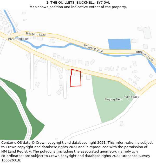 1, THE QUILLETS, BUCKNELL, SY7 0AL: Location map and indicative extent of plot