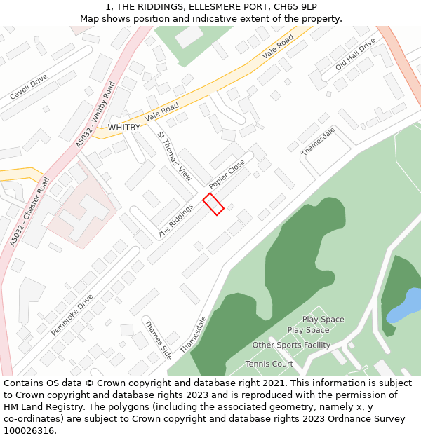 1, THE RIDDINGS, ELLESMERE PORT, CH65 9LP: Location map and indicative extent of plot