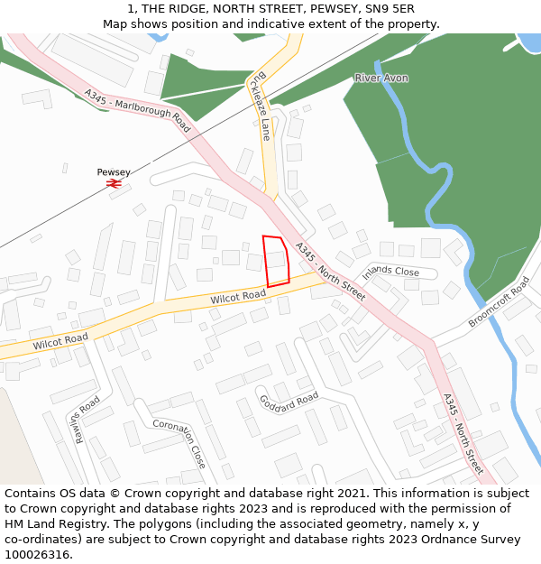 1, THE RIDGE, NORTH STREET, PEWSEY, SN9 5ER: Location map and indicative extent of plot