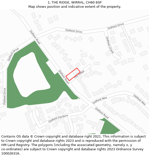 1, THE RIDGE, WIRRAL, CH60 6SP: Location map and indicative extent of plot