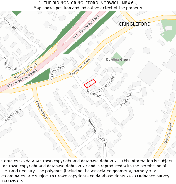 1, THE RIDINGS, CRINGLEFORD, NORWICH, NR4 6UJ: Location map and indicative extent of plot