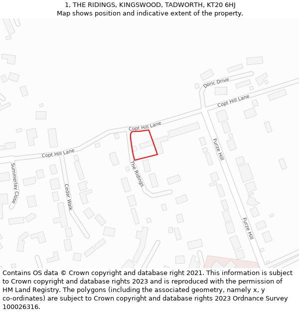 1, THE RIDINGS, KINGSWOOD, TADWORTH, KT20 6HJ: Location map and indicative extent of plot