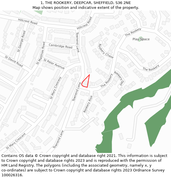 1, THE ROOKERY, DEEPCAR, SHEFFIELD, S36 2NE: Location map and indicative extent of plot