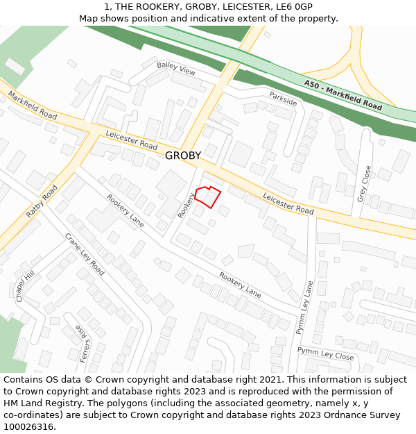 1, THE ROOKERY, GROBY, LEICESTER, LE6 0GP: Location map and indicative extent of plot