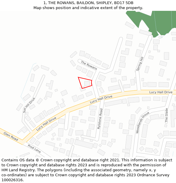 1, THE ROWANS, BAILDON, SHIPLEY, BD17 5DB: Location map and indicative extent of plot