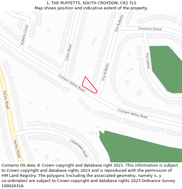 1, THE RUFFETTS, SOUTH CROYDON, CR2 7LS: Location map and indicative extent of plot