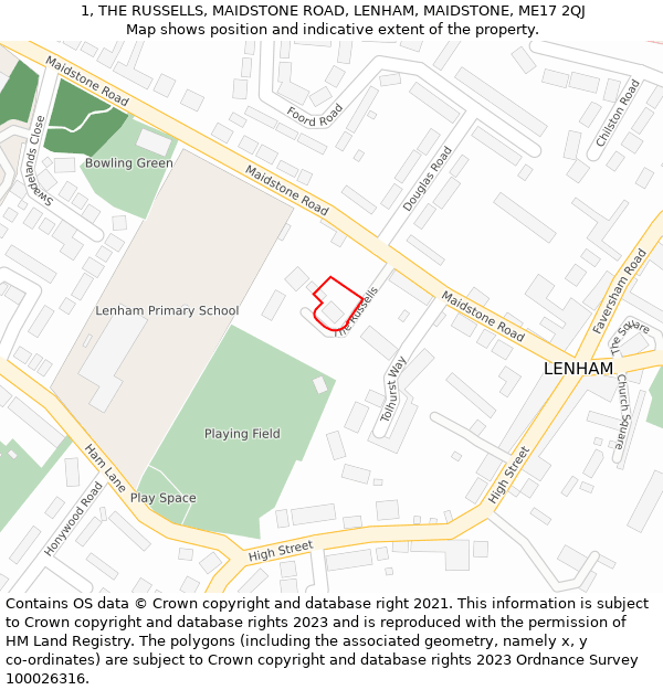 1, THE RUSSELLS, MAIDSTONE ROAD, LENHAM, MAIDSTONE, ME17 2QJ: Location map and indicative extent of plot