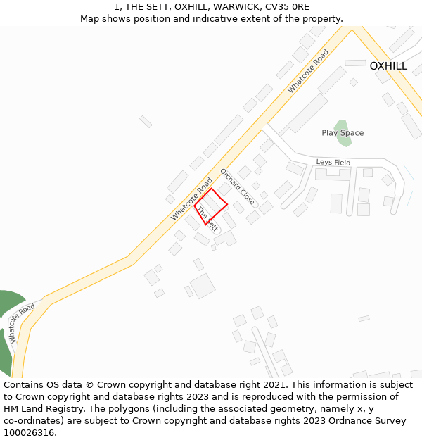 1, THE SETT, OXHILL, WARWICK, CV35 0RE: Location map and indicative extent of plot