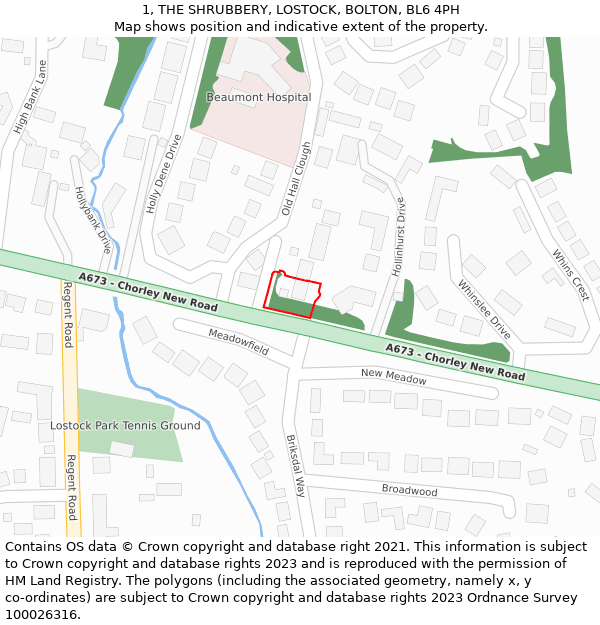 1, THE SHRUBBERY, LOSTOCK, BOLTON, BL6 4PH: Location map and indicative extent of plot