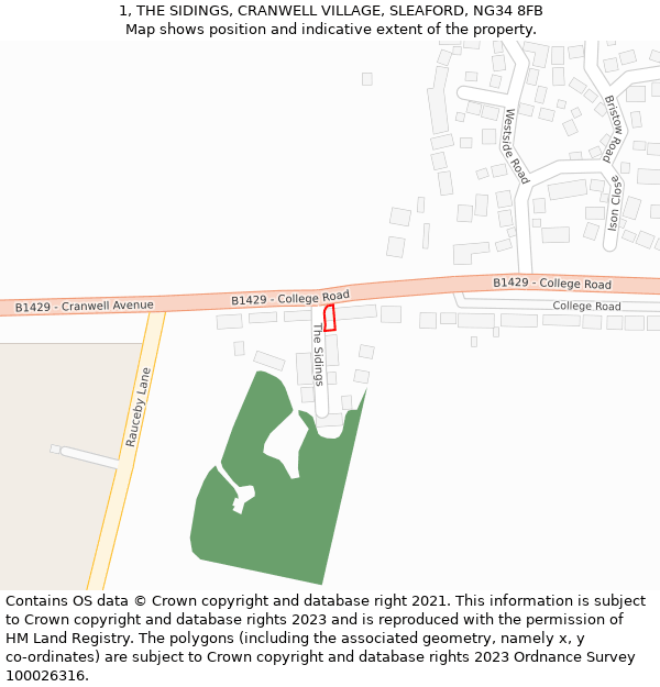 1, THE SIDINGS, CRANWELL VILLAGE, SLEAFORD, NG34 8FB: Location map and indicative extent of plot