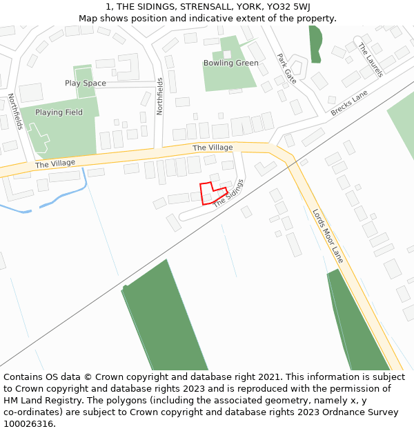 1, THE SIDINGS, STRENSALL, YORK, YO32 5WJ: Location map and indicative extent of plot