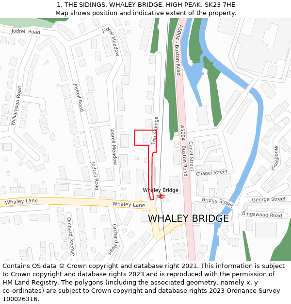 1, THE SIDINGS, WHALEY BRIDGE, HIGH PEAK, SK23 7HE: Location map and indicative extent of plot