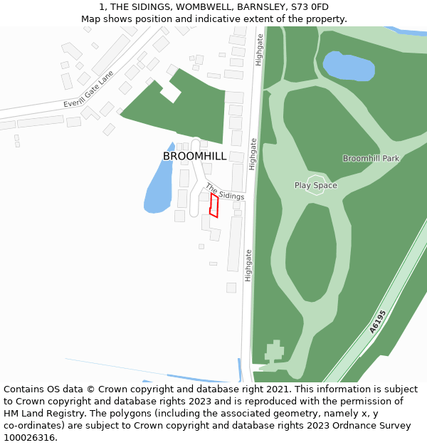 1, THE SIDINGS, WOMBWELL, BARNSLEY, S73 0FD: Location map and indicative extent of plot