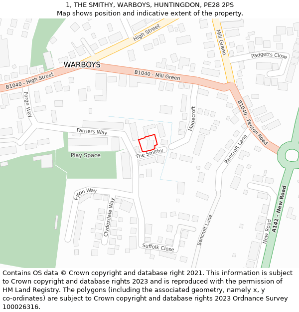 1, THE SMITHY, WARBOYS, HUNTINGDON, PE28 2PS: Location map and indicative extent of plot