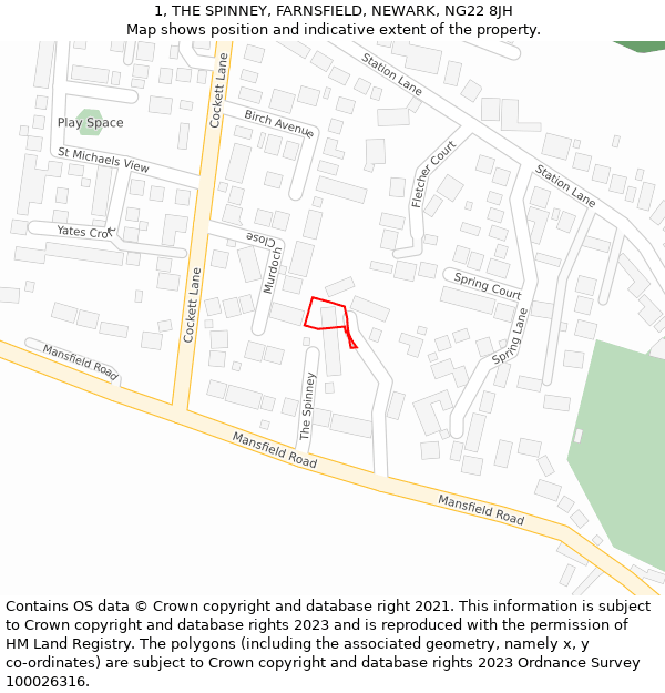 1, THE SPINNEY, FARNSFIELD, NEWARK, NG22 8JH: Location map and indicative extent of plot