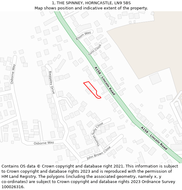 1, THE SPINNEY, HORNCASTLE, LN9 5BS: Location map and indicative extent of plot