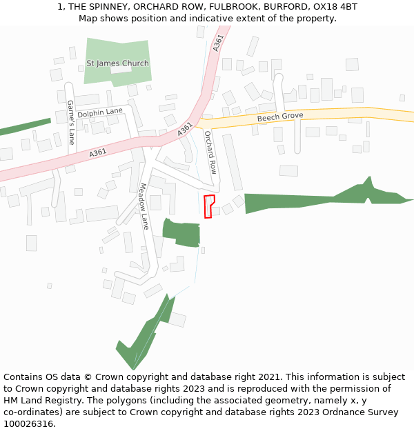 1, THE SPINNEY, ORCHARD ROW, FULBROOK, BURFORD, OX18 4BT: Location map and indicative extent of plot