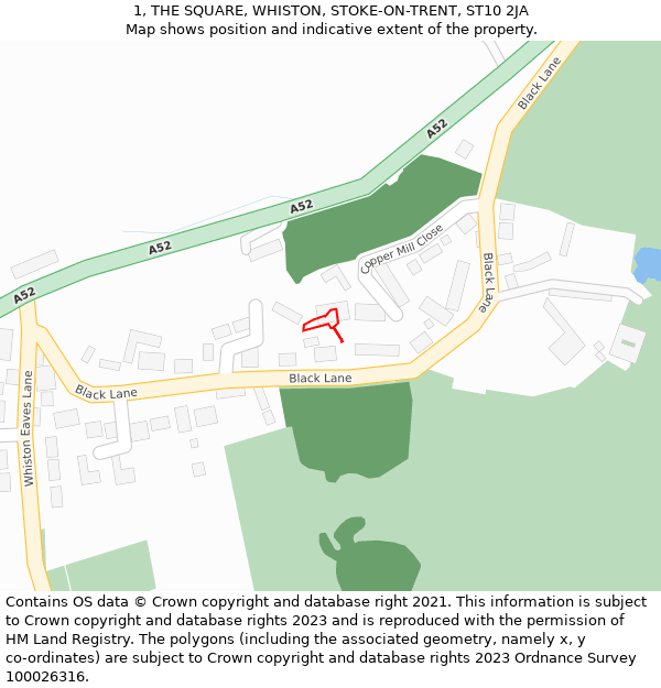 1, THE SQUARE, WHISTON, STOKE-ON-TRENT, ST10 2JA: Location map and indicative extent of plot