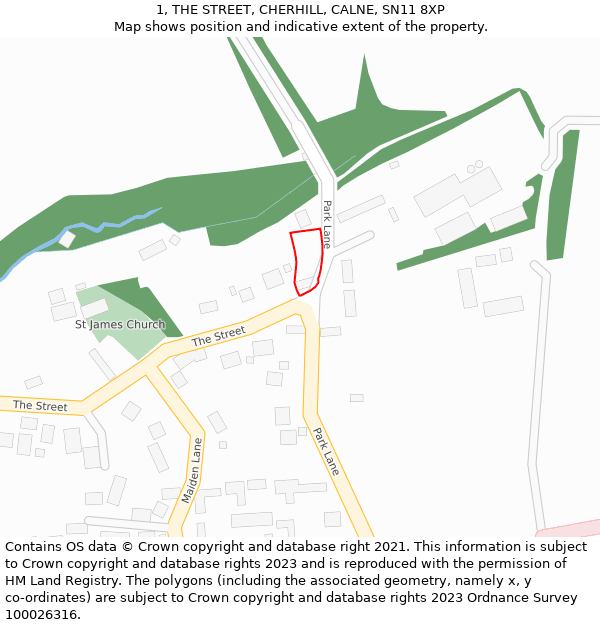 1, THE STREET, CHERHILL, CALNE, SN11 8XP: Location map and indicative extent of plot