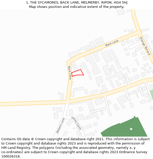 1, THE SYCAMORES, BACK LANE, MELMERBY, RIPON, HG4 5HJ: Location map and indicative extent of plot