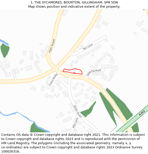 1, THE SYCAMORES, BOURTON, GILLINGHAM, SP8 5DN: Location map and indicative extent of plot