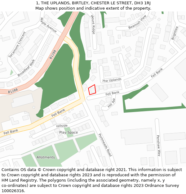 1, THE UPLANDS, BIRTLEY, CHESTER LE STREET, DH3 1RJ: Location map and indicative extent of plot