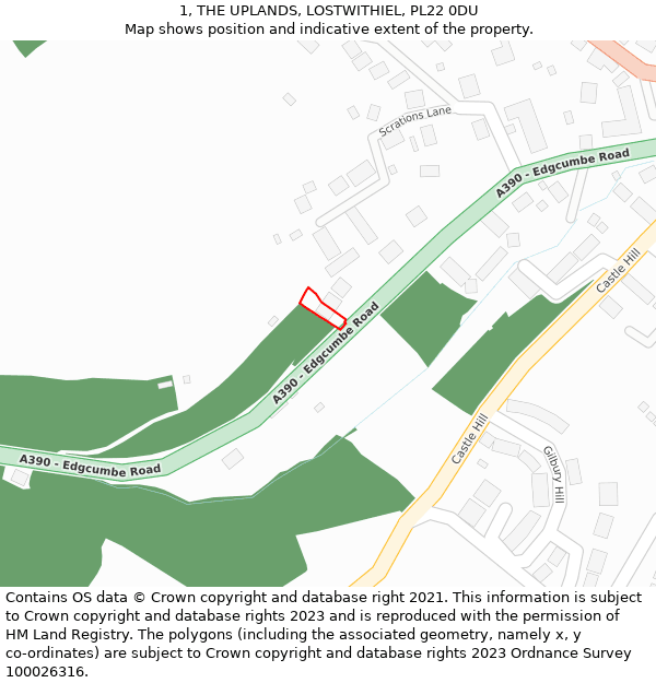 1, THE UPLANDS, LOSTWITHIEL, PL22 0DU: Location map and indicative extent of plot