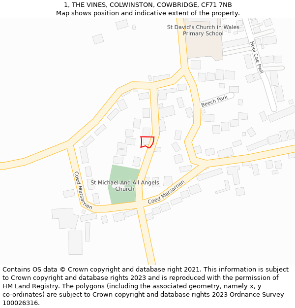 1, THE VINES, COLWINSTON, COWBRIDGE, CF71 7NB: Location map and indicative extent of plot