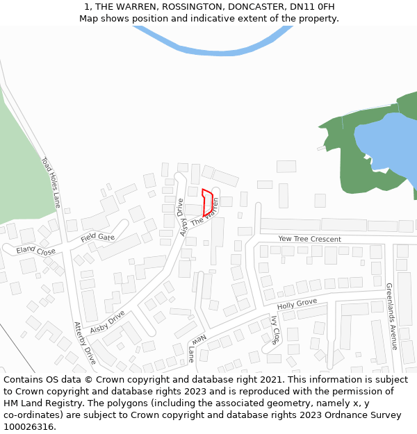 1, THE WARREN, ROSSINGTON, DONCASTER, DN11 0FH: Location map and indicative extent of plot