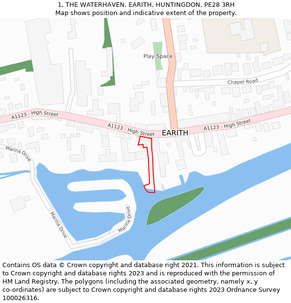 1, THE WATERHAVEN, EARITH, HUNTINGDON, PE28 3RH: Location map and indicative extent of plot