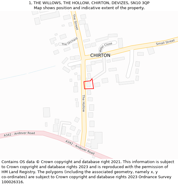 1, THE WILLOWS, THE HOLLOW, CHIRTON, DEVIZES, SN10 3QP: Location map and indicative extent of plot
