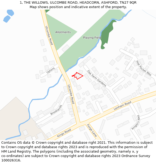 1, THE WILLOWS, ULCOMBE ROAD, HEADCORN, ASHFORD, TN27 9QR: Location map and indicative extent of plot