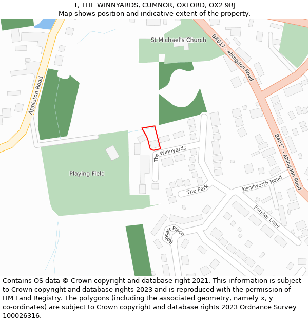 1, THE WINNYARDS, CUMNOR, OXFORD, OX2 9RJ: Location map and indicative extent of plot