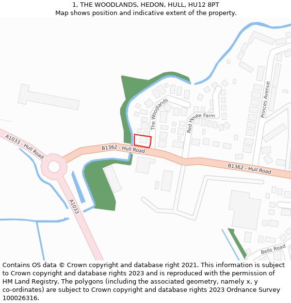 1, THE WOODLANDS, HEDON, HULL, HU12 8PT: Location map and indicative extent of plot